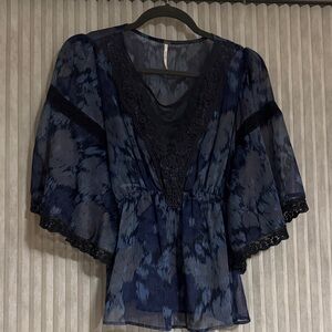 Free People Navy Lace Blouse